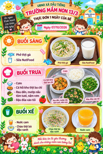 THỰC ĐƠN TRONG NGÀY CỦA BÉ 7/8/2026