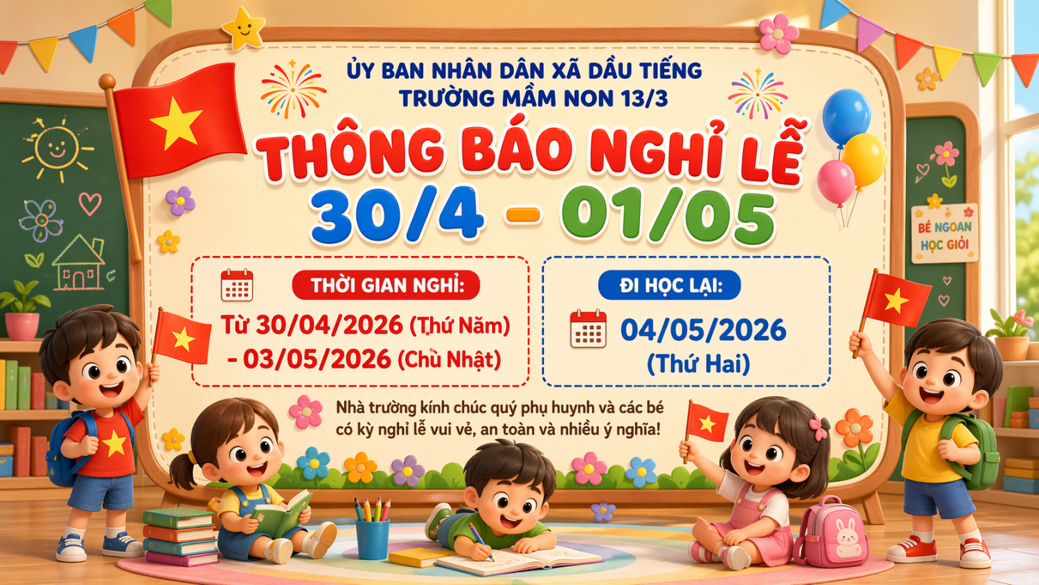 Nhà trường thông báo lịch nghĩ lễ Giỗ tổ Hùng Vương 10/3