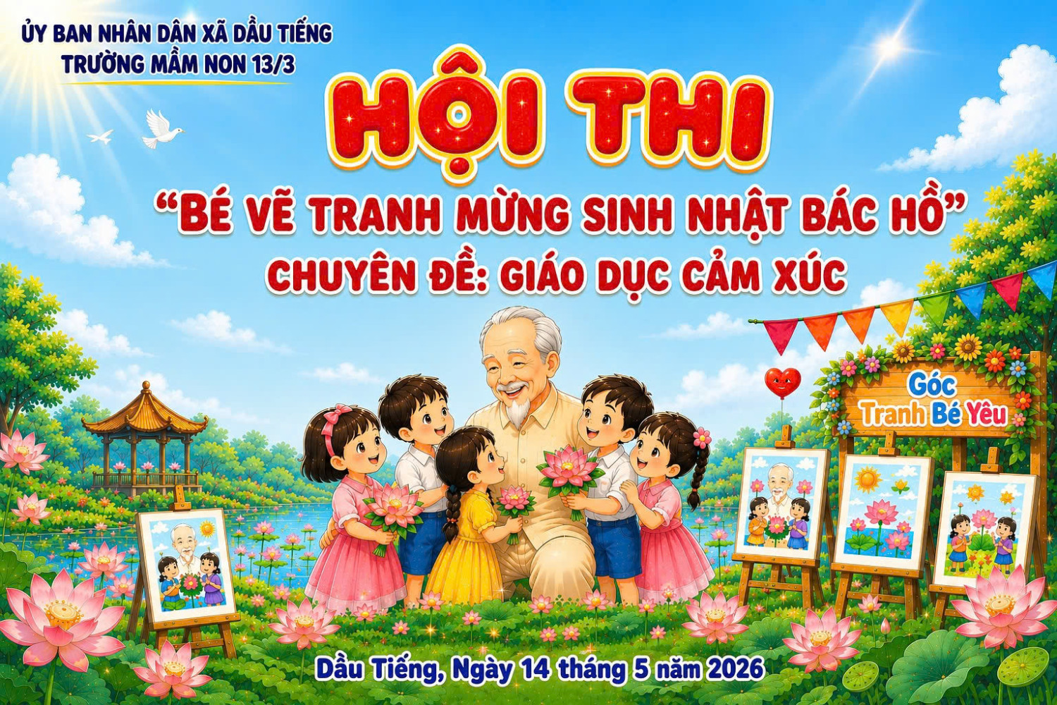 TRƯỜNG MN 13/3 TỔ CHỨC HỘI THI " BÉ VẼ TRANH MỪNG SINH NHẬT BÁC HỒ"