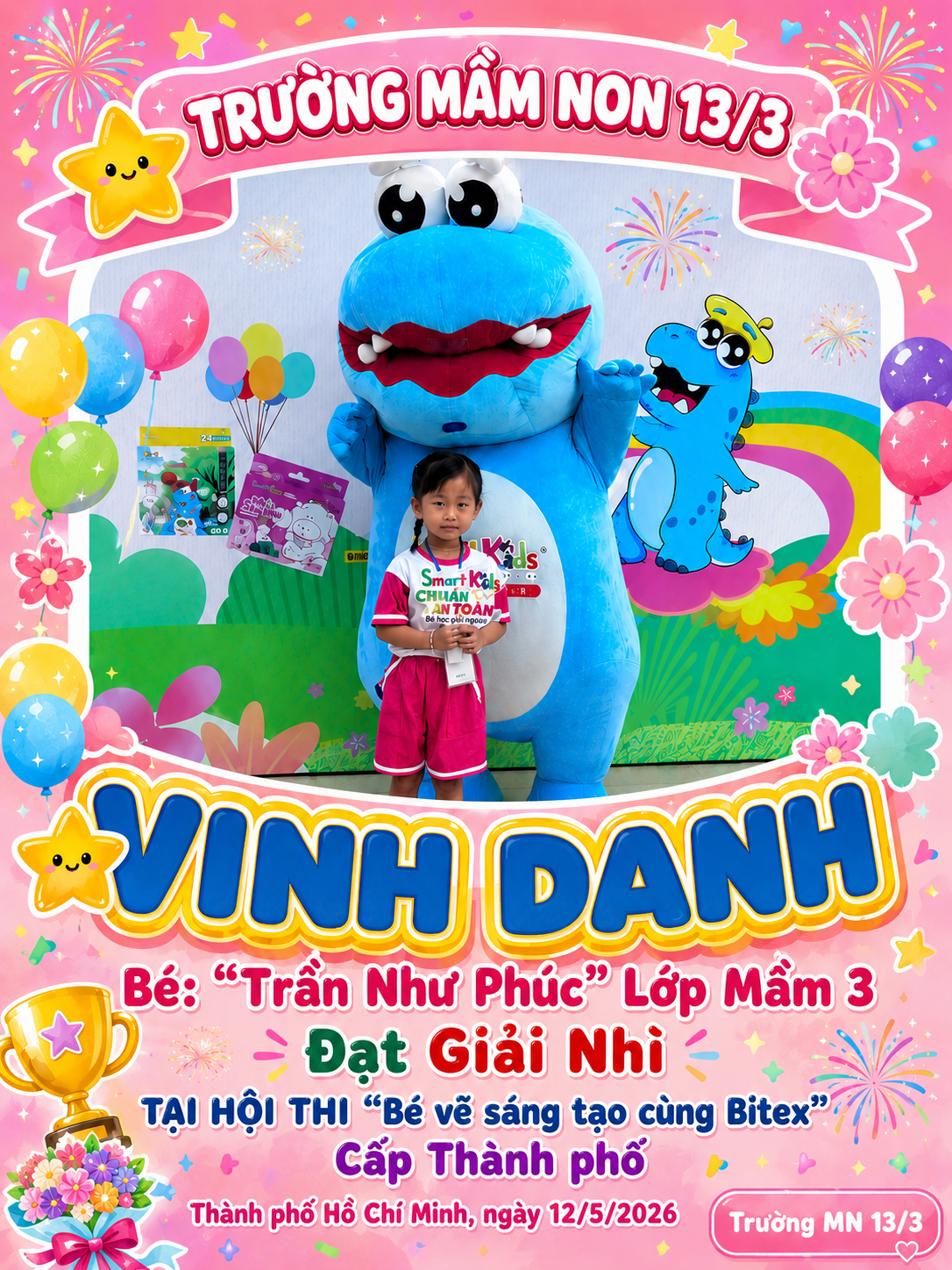 CHÚC MỪNG BÉ: "TRẦN NHƯ PHÚC"  ĐẠT GIẢI NHÌ HỘI THI "BÉ SÁNG TẠO CÙNG BITEX"_ CẤP THÀNH PHỐ. NĂM 2026