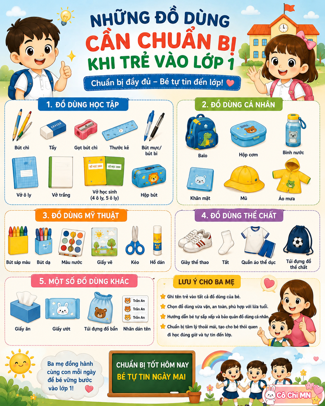 NHỮNG ĐỒ DÙNG CẦN CHUẨN BỊ CHO TRẺ KHI VÀO LỚP 1