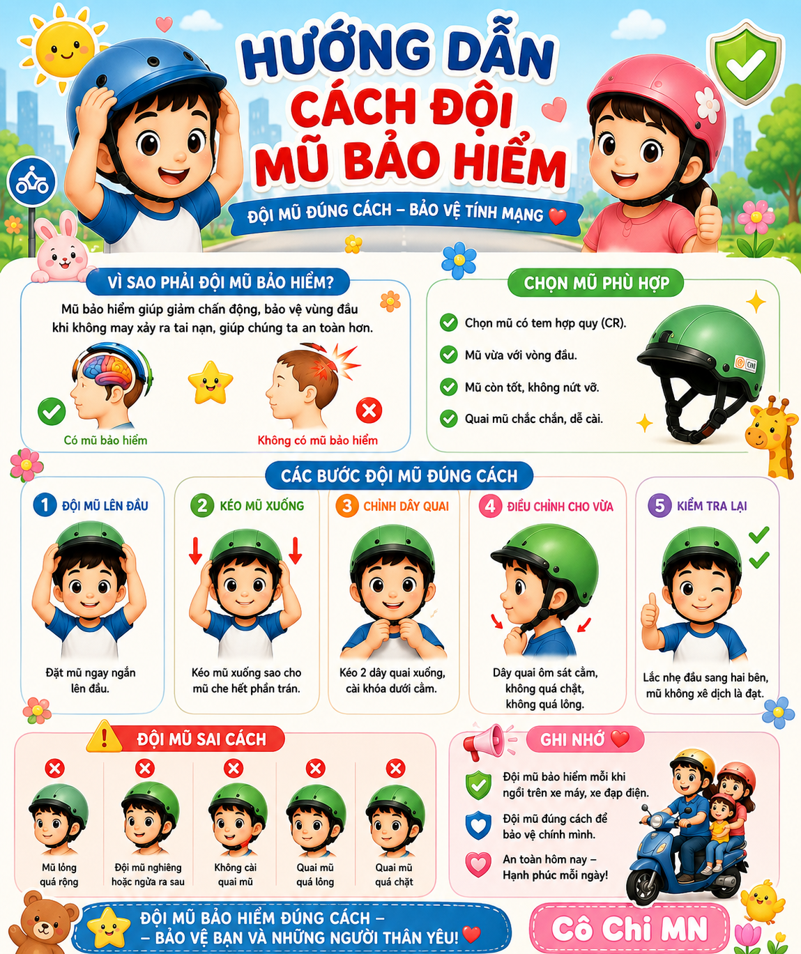 💥 HƯỚNG DẪN TRẺ MẦM NON ĐỘI MŨ BẢO HIỂM ĐÚNG CÁCH
