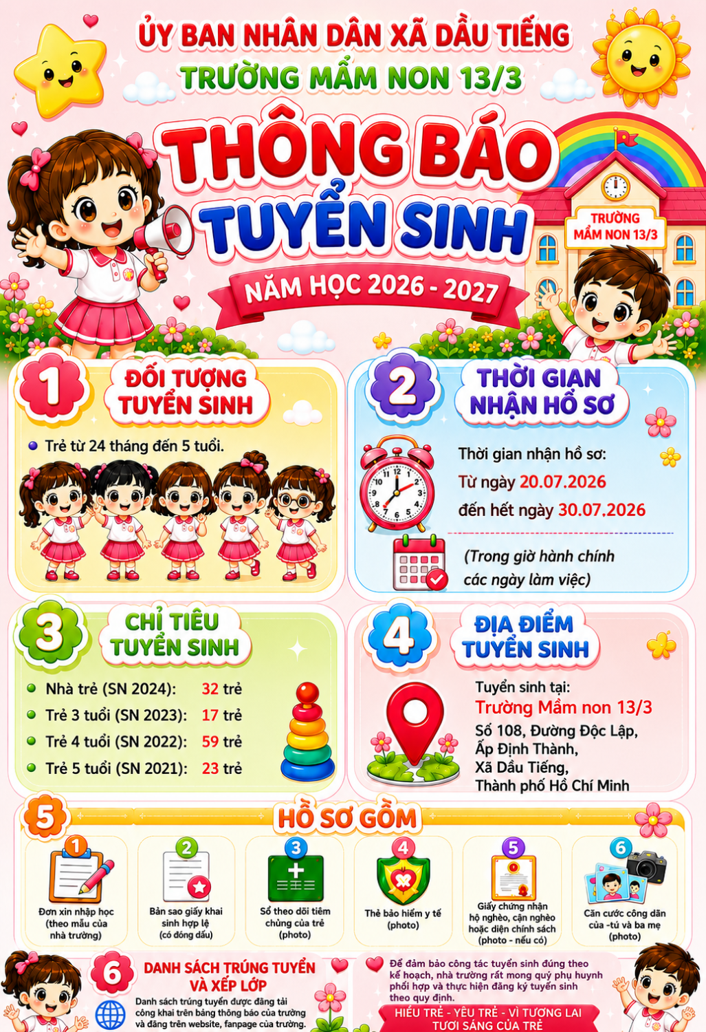 TRƯỜNG MN 13/3 TIẾP TỤC TUYỂN SINH NĂM HỌC 2026-2027